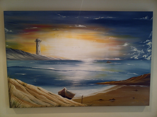 Cuadro Paisaje Marino Y Playa Artista Venezolana Sin Enmarca (Usado)