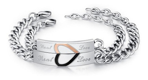 Par De Pulseiras Metade Do Coração De Aço Inoxidável