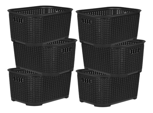 Set De 6 Cajas Organizadoras Simil Rattan Canastos Plasticos