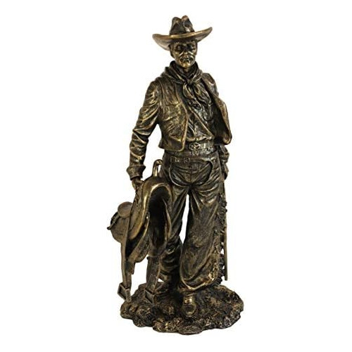 Estatua De Vaquero Occidental Sosteniendo Montura De Ca...