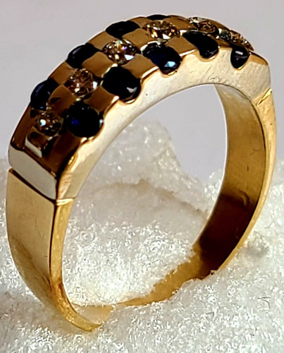 Precioso Anillo De Zafiros Y Diamantes En Oro Solido 14k