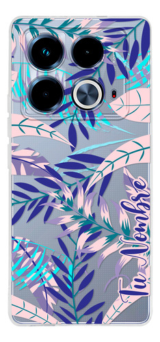 Funda Para Infinix Para Mujer Hojas Azules Con Tu Nombre