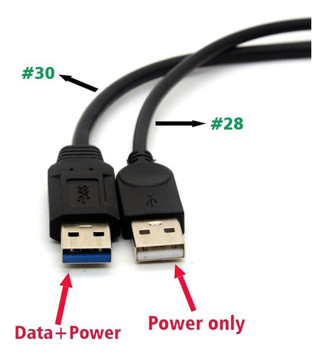 Negro Usb 3.0 Hembra A 2 Usb Macho Cable Divisor De