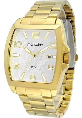 Relógio Masculino Mondaine Dourado Casual Quadrado Original Cor do fundo Branco