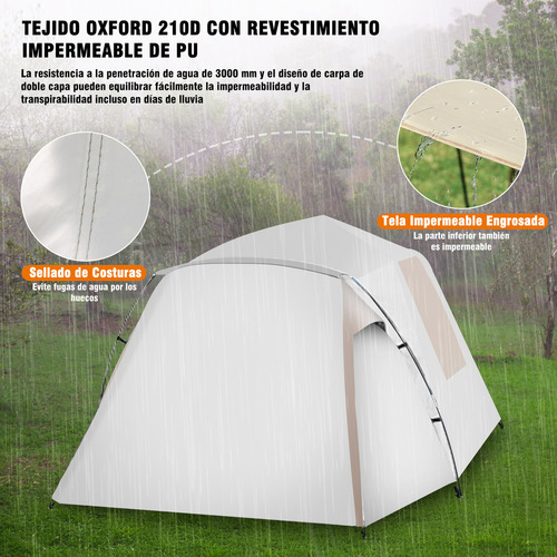 Carpa Plegable Automática Rowide Upf 50 Impermeable 3000 Mm Tela Oxford 210d 6 a 8 Personas Carpa de Color Blanco Casa de Campaña