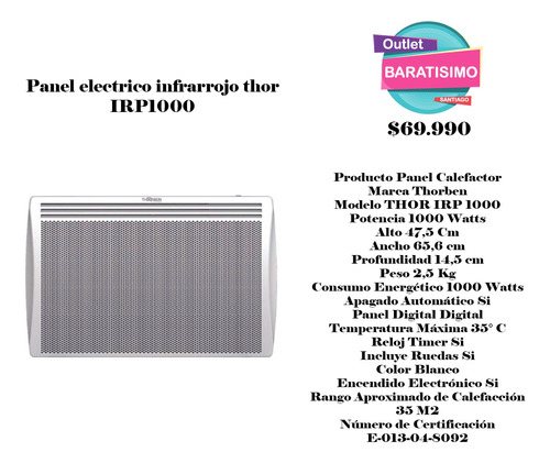 Panel Electrico Infrarrojo Thor Irp1000