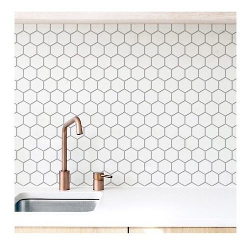 Imagen 1 de 1 de Vinilo Autoadhesivo Azulejos Hexagonales Blancos 125x60