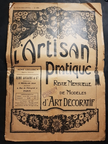 Antigua Revista L'artisan Pratique. D'art Decoratif. 51n 358