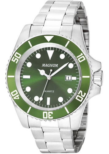 Rélogio Masculino Magnum Prata Verde Ma33068v + Pulseira