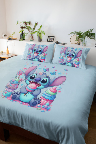 Coberta Microfibra Azul Bebe Stitch Doce Super Macio Cor Azul-aço