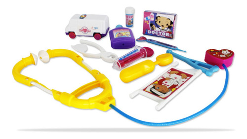Imagem 1 de 6 de Kit Médico Infantil Brinquedo Ambulância Termômetro 11 Peças
