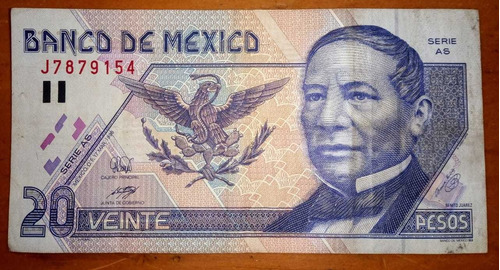 Billete De 20 Algodón 1998 Serie As 