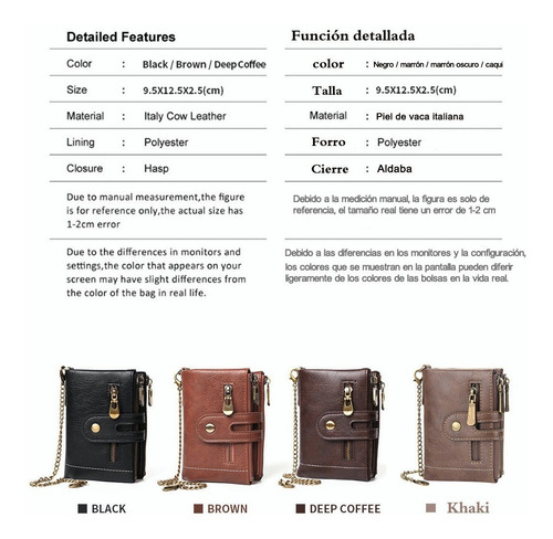 Cuero Con Cepillo Antirrobo Cartera Billetera Piel