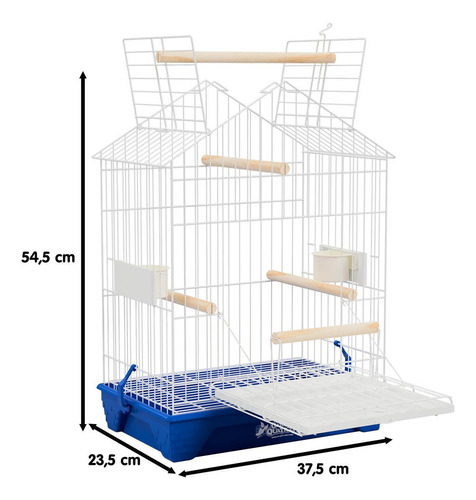 Gaiola Para Calopsita Porta E Teto Com Poleiro - Azul