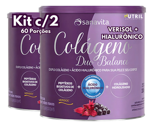 Kit 2x Colágeno Duo Balance Verisol + Ácido Hialurônico Sabor Kit 2x Colágeno Hibiscus Com Frutas Roxas