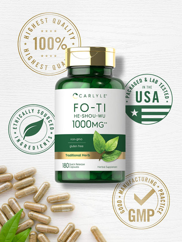 Fo-ti He-shou Wu Root 1000 mg Carlyle 180 cápsulas de sabor neutro