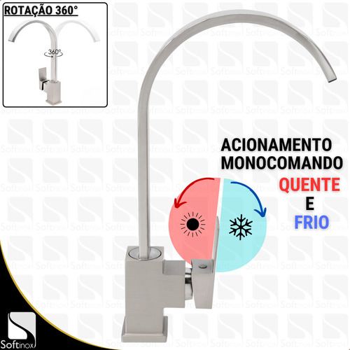 Kit Cuba Gourmet Cozinha 44x44 Inox Com Torneira Monocomando Cor Escovado