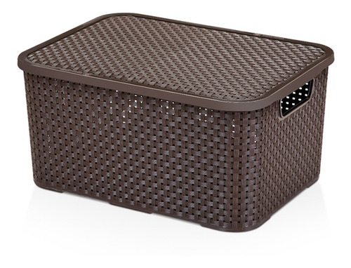 Caixa Org. Rattan Em Plástico Marom 3,5l 20,5x15,5x14cm