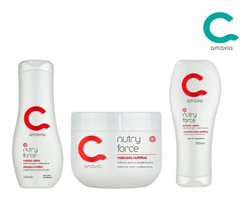 Kit Nutry Force Amavia Trata Nutre Cabelo Shampoo Máscara