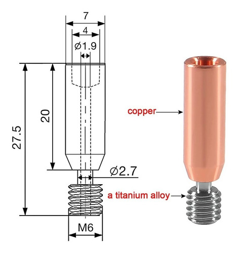 Imagen 3 de 5 de Barrel Bimetal Titanio Y Cobre Impresora 3d Ender 3 | Icu