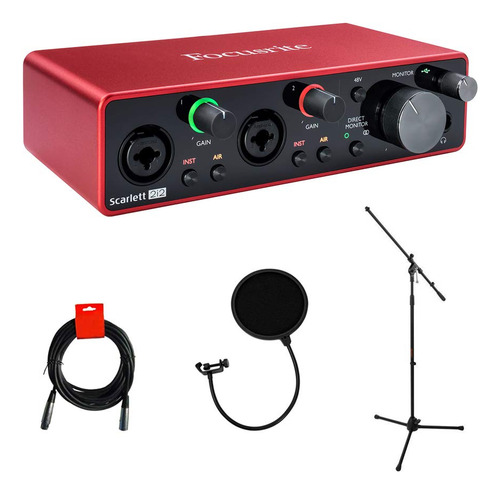Interfaz De Audio Usb Scarlett 2i2 Con Micrófono Y Filtro Po