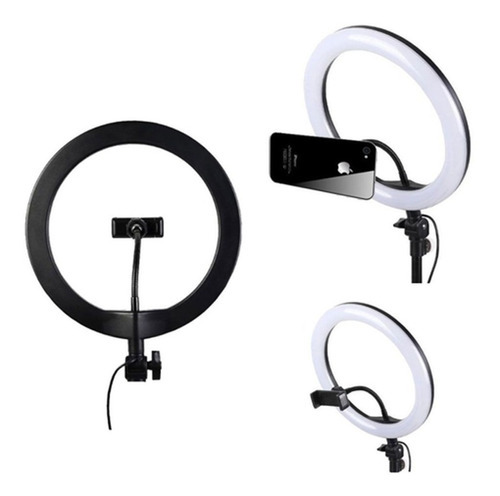 Ring Light Celular Com Suporte Iluminador 10 Profissional Cor da estrutura Preto Cor da luz 3 tons branco morno quente