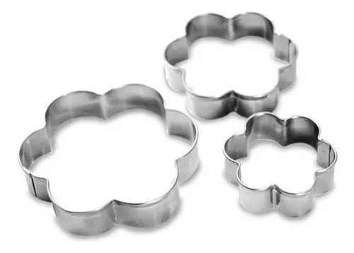 Kit 3 Aro Aço Inox Cortador Forma De Flor Biscoitos E Massas