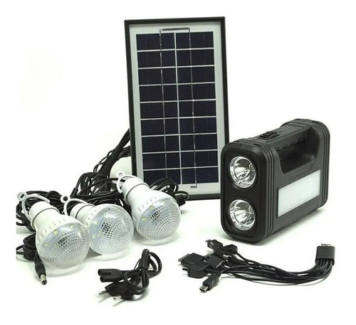 Kit Painel Placa Solar Portátil 3 Lâmpada Led Luz Emergência Cor Preto 110V/220V