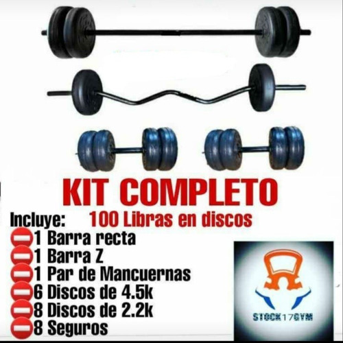 Kit De Pesas Barra Recta + Barra Z + Macuernas + 14 Discos