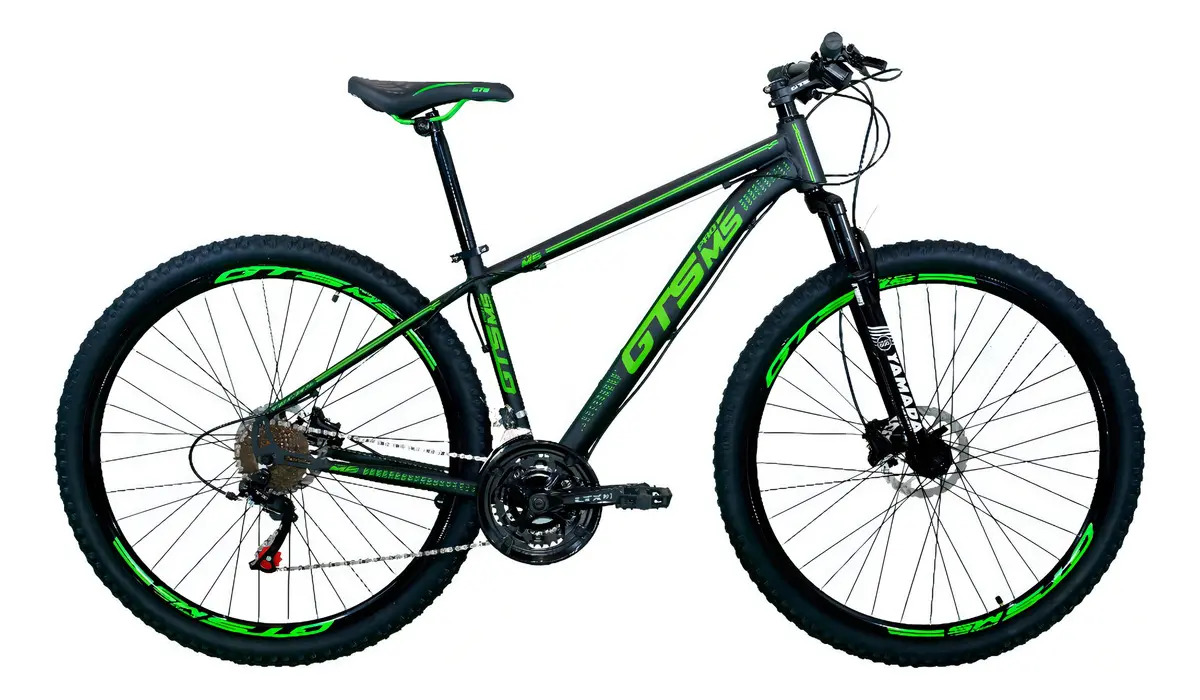 Bicicleta Aro 29 Gts Pro M5 Techs Alumínio Freio Hidráulico Cor Preto/verde Tamanho Do Quadro 21