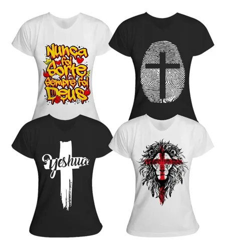 Kit 4 Camiseta Religiosa Camisa Jesus Deus Moda Evangélica Gospel Baby Look  Feminina