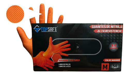 Guantes Nitrilo Naranjo Texturizado 8.0gr 50 Uds -fs Topsafe