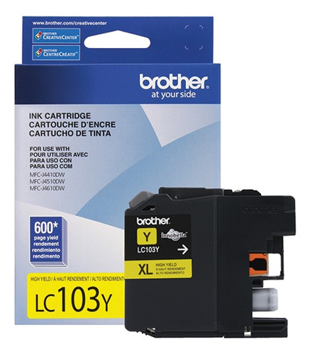 Cartucho De Tinta Brother Amarillo LC103Y XL Para Rendimiento De 600 Pag.