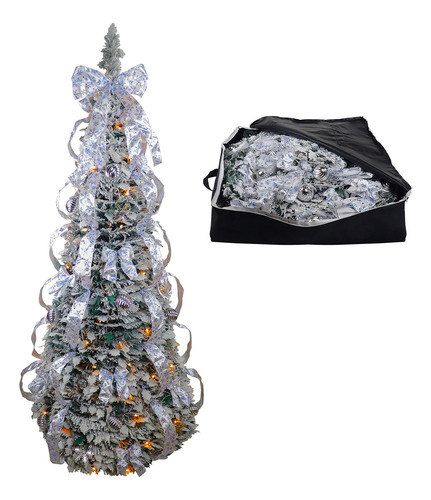 Árbol De Navidad Flocado Decorado 1.80 M Con Luces Y Decorac