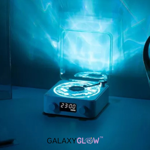Parlante Proyector Tocadiscos Wavesglow Galaxyglow Carga Usb Blanco Con Celeste