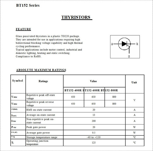 5 Piezas Bt152-600r Scr 650v 13a To-220