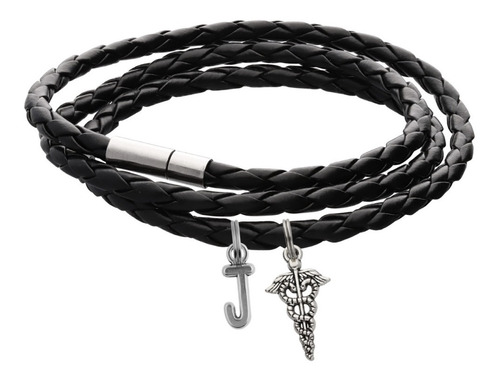 Pulsera Símbolo Médico Dije Caduceo Letra Inicial Regalo