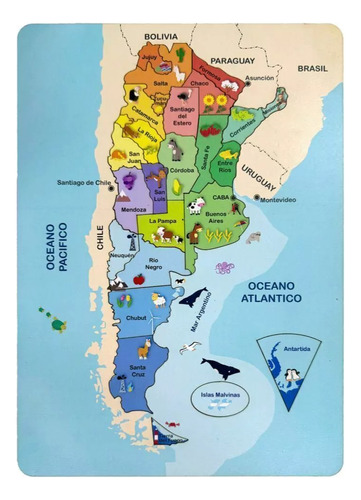 Juego Encastre Argentina Mapa País Politico Infantil Madera