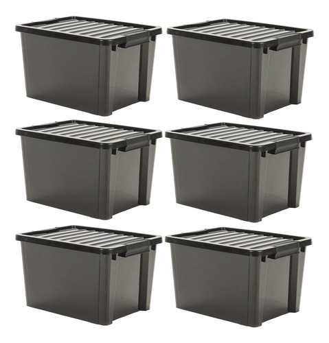 Set X6 Organizadores Life Box De Plástico 95l Negro.