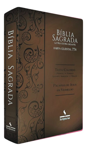 Bíblia Sagrada Harpa Celestial 774 | Erc | Letra Extra Gigante | Capa Marrom Claro Arabesco