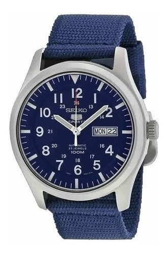 Imagen 1 de 6 de Reloj Seiko Militar Automatico Malla Nylon Azul Snzg11