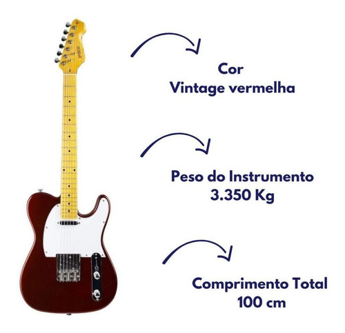 Imagem 5 de 6 de Guitarra Phx Telecaster Vintage Ponte 3 Saddles Tl-2 Rd