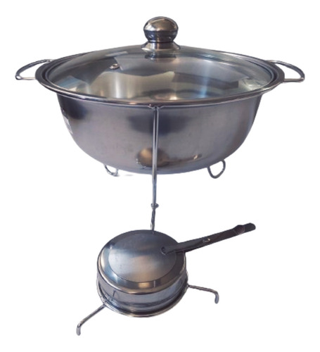 Chafer Bufetera Redonda Acero Inoxidable Tapa De Cristal