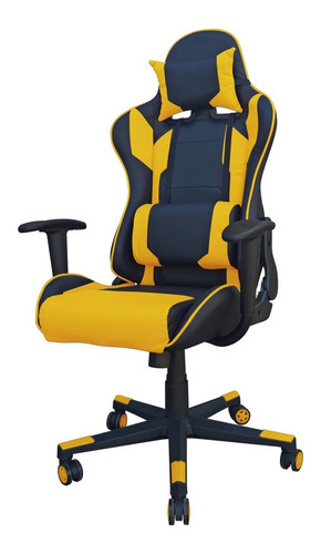 Imagen 1 de 1 de Silla de escritorio Desillas Pro Legend gamer negra y amarilla con tapizado de cuero sintético
