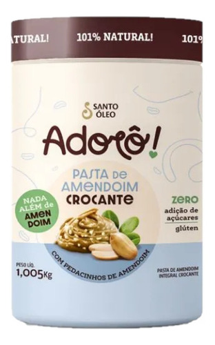 Pasta De Amendoim Integral Crocante 1,005kg Adoro Santo Óleo