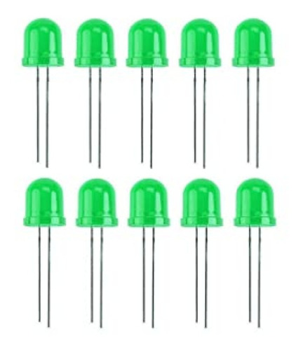 Led 10mm Verde Difuso Alto Brillo Arduino X100 Unidades