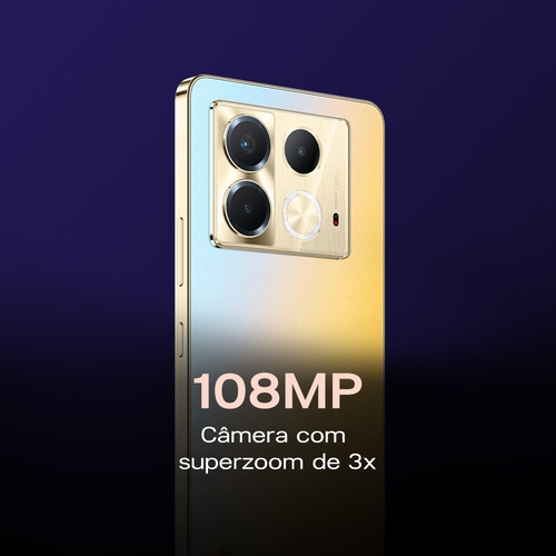 Smartphone Infinix Note 40 5g 8gb Ram 256gb Armazenamento, Câmera Tripla 108mp+ Selfie 32mp, Tela 6,78 Fhd+ 120hz, Sound By Jbl, Bateria 5000mah, Carregamento Sem Fio Dourado