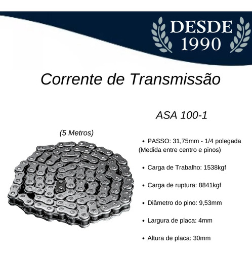 Corrente De Transmissão Norma Asa 100-1 Cx 05 Metros +emenda