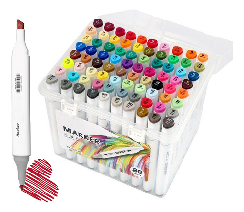 Kit Caneta Colorida Ponta Dupla 80 Cores Com Estojo