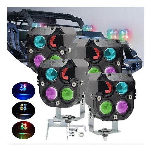 Faros De Lupa Led Spot Rgb 5 Modos Con Estroboscopia 4pcs